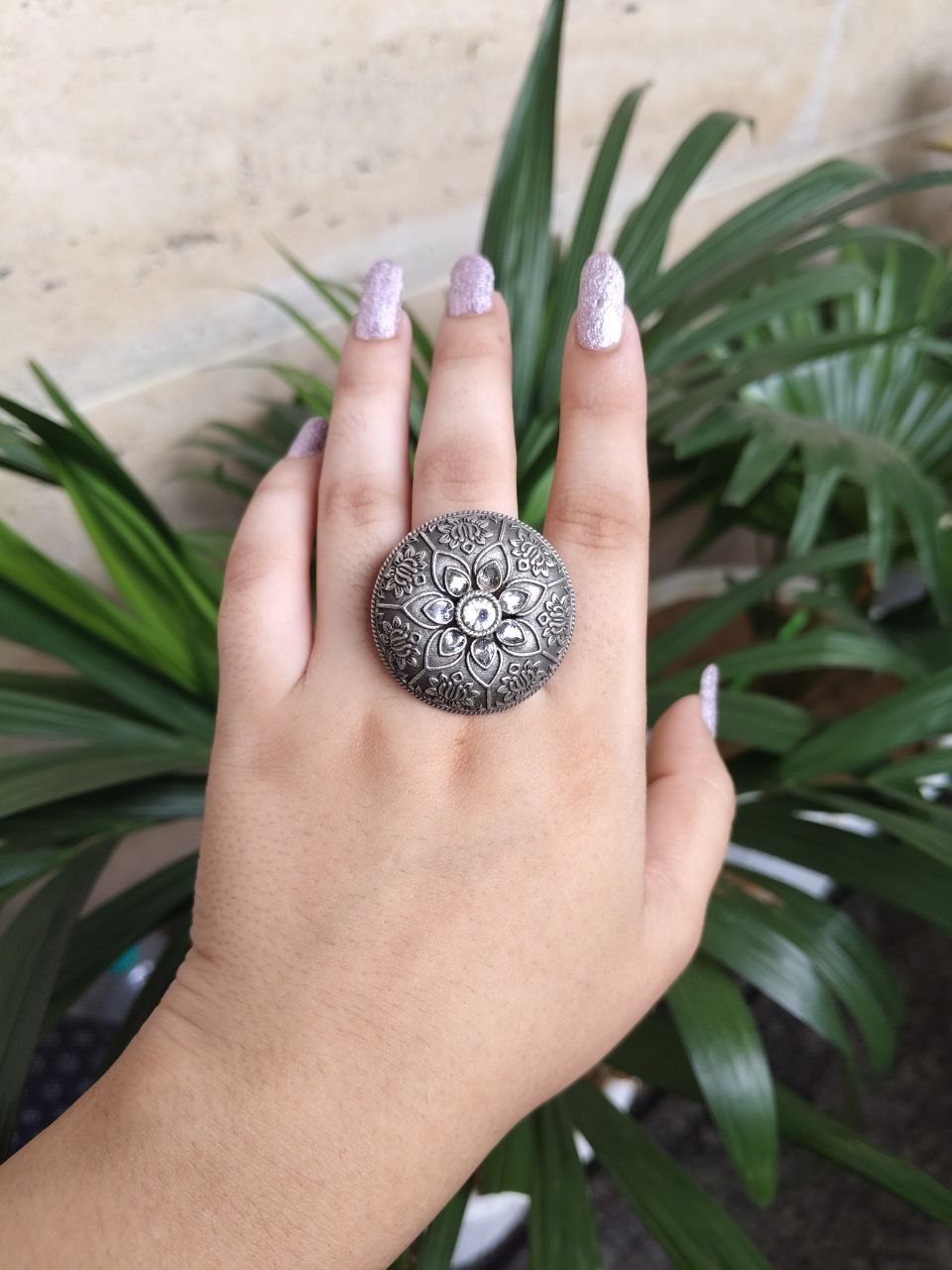 Silver Replica Floral Art Ring For Girls 1 Silver Replica Floral Art Ring For Girls