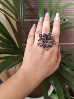 Oxidised Flower Design Ring For Girls