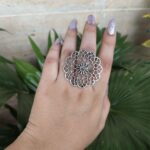 Oxidised Round Filigree Art Adjustable Rings For Girls