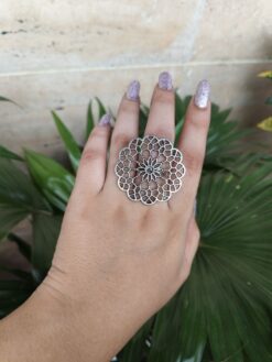 Oxidised Round Filigree Art Adjustable Rings For Girls