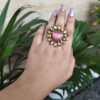 Monalisa Stone Goldplated  Kundan Meena Adjustable Ring For girls