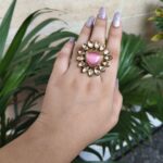 Monalisa Stone Goldplated  Kundan Meena Adjustable Ring For girls