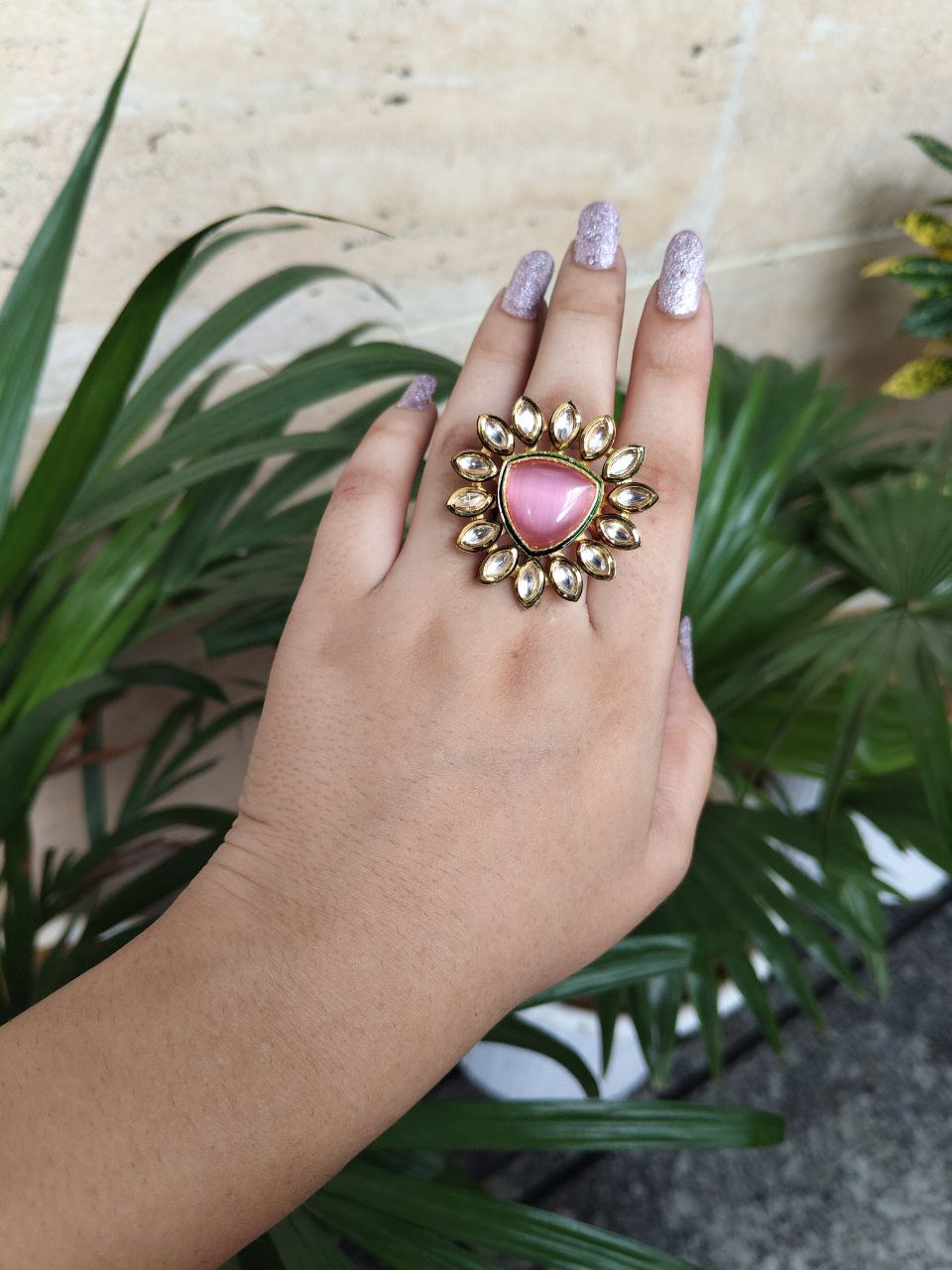 Monalisa Stone Goldplated Kundan Meena Adjustable Ring For girls 1 Monalisa Stone Goldplated Kundan Meena Adjustable Ring For girls