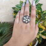 Silver Plated Stone Work Oxidized Ring For Girls