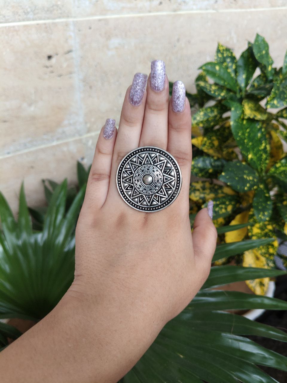 Oxidized German Silver Floral Art Adjustable Ring 1 Oxidized German Silver Floral Art Adjustable Ring