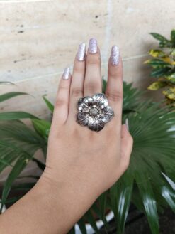 German Silver Flower Style Oxidised Rings ( Adjustable Size)