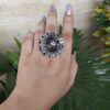 German Silver Antique Flower Style Adjustable Ring For Girls