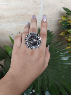German Silver Antique Flower Style Adjustable Ring For Girls