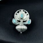 Bulk 48 Adjustable Silver Plated Lotus Ring | Stone Ethnic Unique Jewelry for Women - "Mint"