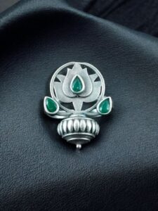 Adjustable Silver Plated Lotus Ring | Stone Ethnic Unique Jewelry for Women - color: "Green"