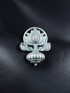 Adjustable Silver Plated Lotus Ring | Stone Ethnic Unique Jewelry for Women - color: "Baby Pink"