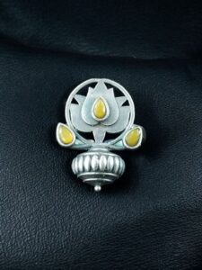 Adjustable Silver Plated Lotus Ring | Stone Ethnic Unique Jewelry for Women - color: "Yellow"