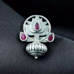 Bulk 56 Adjustable Silver Plated Lotus Ring | Stone Ethnic Unique Jewelry for Women - "Red"