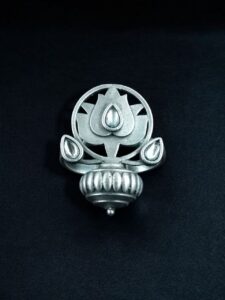 Adjustable Silver Plated Lotus Ring | Stone Ethnic Unique Jewelry for Women - color: "White"