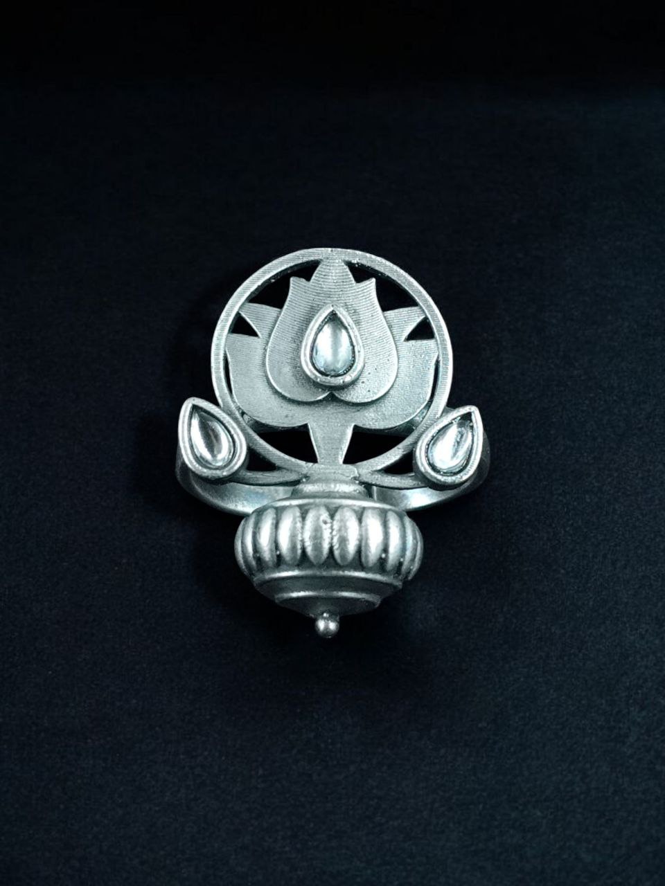 Adjustable Silver Plated Lotus Ring | Stone Ethnic Unique Jewelry for Women 10 Adjustable silver plated lotus ring with stone ethnic design for women