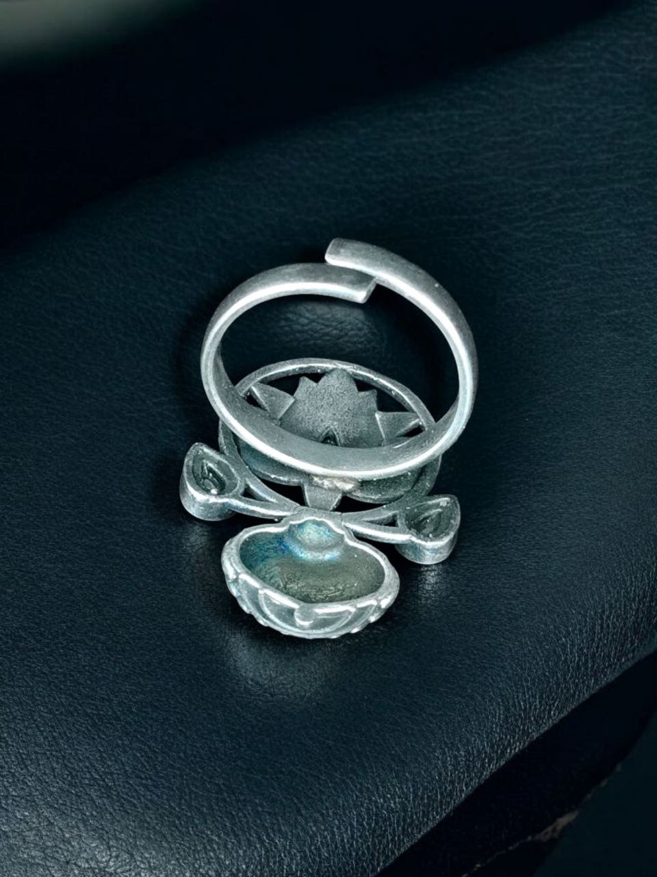 Adjustable Silver Plated Lotus Ring | Stone Ethnic Unique Jewelry for Women 12 Adjustable silver plated lotus ring with stone ethnic design for women