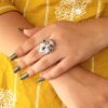 Adjustable Silver Plated Lotus Ring | Stone Ethnic Unique Jewelry for Women 13 Adjustable silver plated lotus ring with stone ethnic design for women