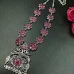 Bulk 100 Oxidized Peacock Necklace | Silver Replica Flower Design Best Jewelry for Weddings and Parties - "Red"