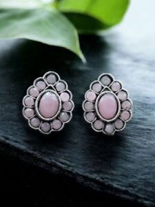 Stylish Oxidized Toe Ring | Silver Replica Ethnic Stone Work Amazing Jewelry for Women - color: "Baby Pink"