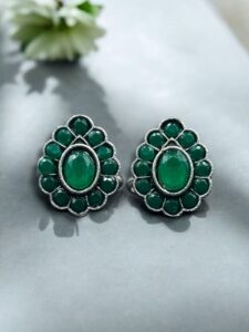 Stylish Oxidized Toe Ring | Silver Replica Ethnic Stone Work Amazing Jewelry for Women - color: "Green"