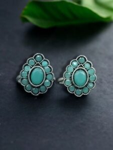 Stylish Oxidized Toe Ring | Silver Replica Ethnic Stone Work Amazing Jewelry for Women - color: "Mint"