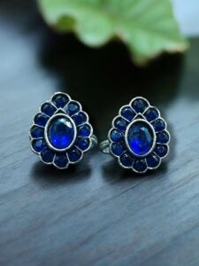 Stylish Oxidized Toe Ring | Silver Replica Ethnic Stone Work Amazing Jewelry for Women - color: "Blue"