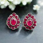 Bulk 76 Stylish Oxidized Toe Ring | Silver Replica Ethnic Stone Work Amazing Jewelry for Women - "Red"