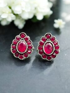 Stylish Oxidized Toe Ring | Silver Replica Ethnic Stone Work Amazing Jewelry for Women - color: "Red"