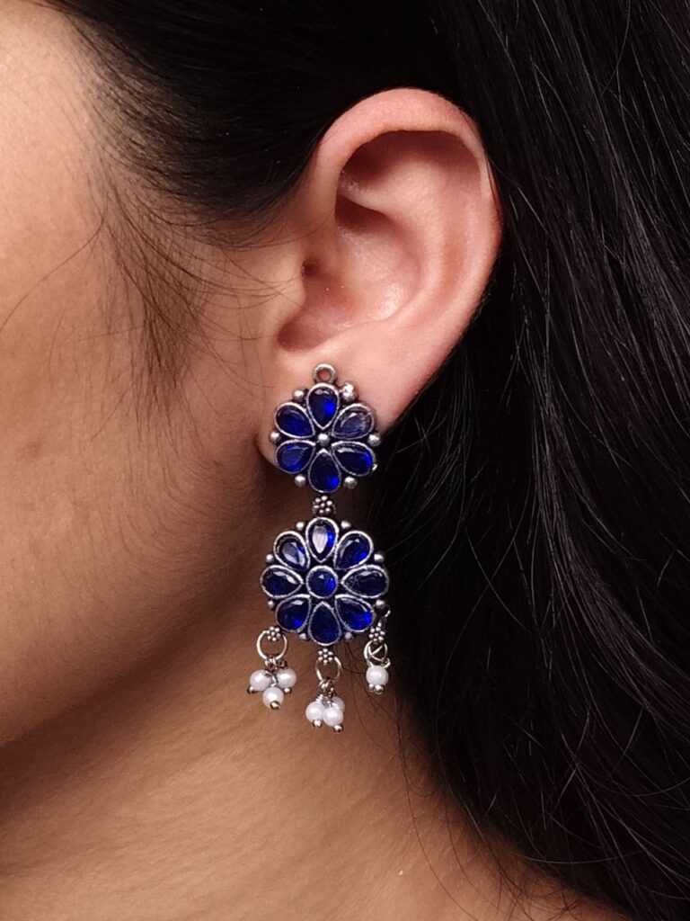 Traditional Flower Design Earrings | Stone & Pearl Work Perfect Jewelry For Girls