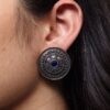 Unique Silver Replica Stone Round Stud Earrings