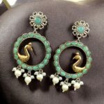 Bulk 66 Traditional Two-Tone Bird Earrings | Circle Dangler Ethnic Jewelry with Stone & Pearl Work Perfect Gift For Her - "Mint"