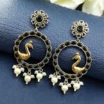 Bulk 60 Traditional Two-Tone Bird Earrings | Circle Dangler Ethnic Jewelry with Stone & Pearl Work Perfect Gift For Her - "Black"