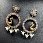 Bulk 72 Traditional Two-Tone Bird Earrings | Circle Dangler Ethnic Jewelry with Stone & Pearl Work Perfect Gift For Her - "Baby Pink"