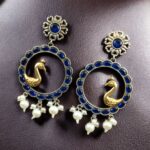 Bulk 62 Traditional Two-Tone Bird Earrings | Circle Dangler Ethnic Jewelry with Stone & Pearl Work Perfect Gift For Her - "Blue"