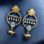 Bulk 52 Ethnic Nandi Dangler Earrings | Two-Tone Circle Design with Stone & Pearl Work Unique Jewelry - "White"