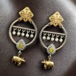 Bulk 44 Ethnic Nandi Dangler Earrings | Two-Tone Circle Design with Stone & Pearl Work Unique Jewelry - "Yellow"