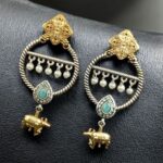 Bulk 48 Ethnic Nandi Dangler Earrings | Two-Tone Circle Design with Stone & Pearl Work Unique Jewelry - "Mint"
