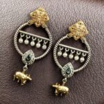 Bulk 54 Ethnic Nandi Dangler Earrings | Two-Tone Circle Design with Stone & Pearl Work Unique Jewelry - "Black"