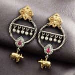 Bulk 46 Ethnic Nandi Dangler Earrings | Two-Tone Circle Design with Stone & Pearl Work Unique Jewelry - "Red"