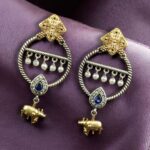 Bulk 56 Ethnic Nandi Dangler Earrings | Two-Tone Circle Design with Stone & Pearl Work Unique Jewelry - "Blue"