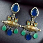 Bulk 26 Designer Two-Tone Dangler Earrings | Monalisa Stone Lightweight Long Pearl Work Beautiful Jewelry - "Blue-Mint"