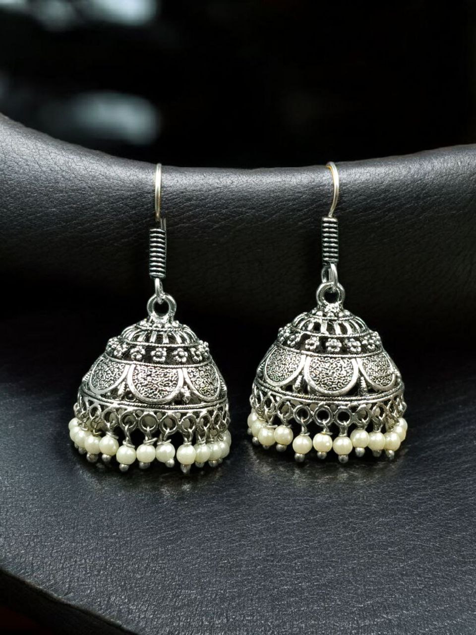 Handmade Jhumka Earrings | Daily Wear Ethnic Hook Dangler with Pearl Work Best Jewelry 2 Handmade jhumka earrings with pearl work, hook dangler design for daily wear ethnic jewelry.