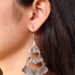 Oxidized Unique Floral Art Earrings | German Silver Hook Dangler Jewelry for Women