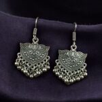 Lightweight Ghungroo Hook Earrings | German Silver Floral Art Dangler Perfect Jewelry