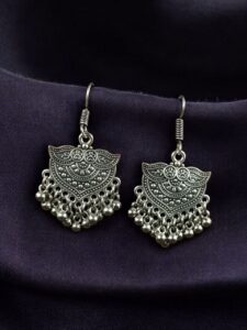 Lightweight Ghungroo Hook Earrings | German Silver Floral Art Dangler Perfect Jewelry