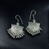 Lightweight ghungroo hook earrings with German silver floral art dangler design for women.