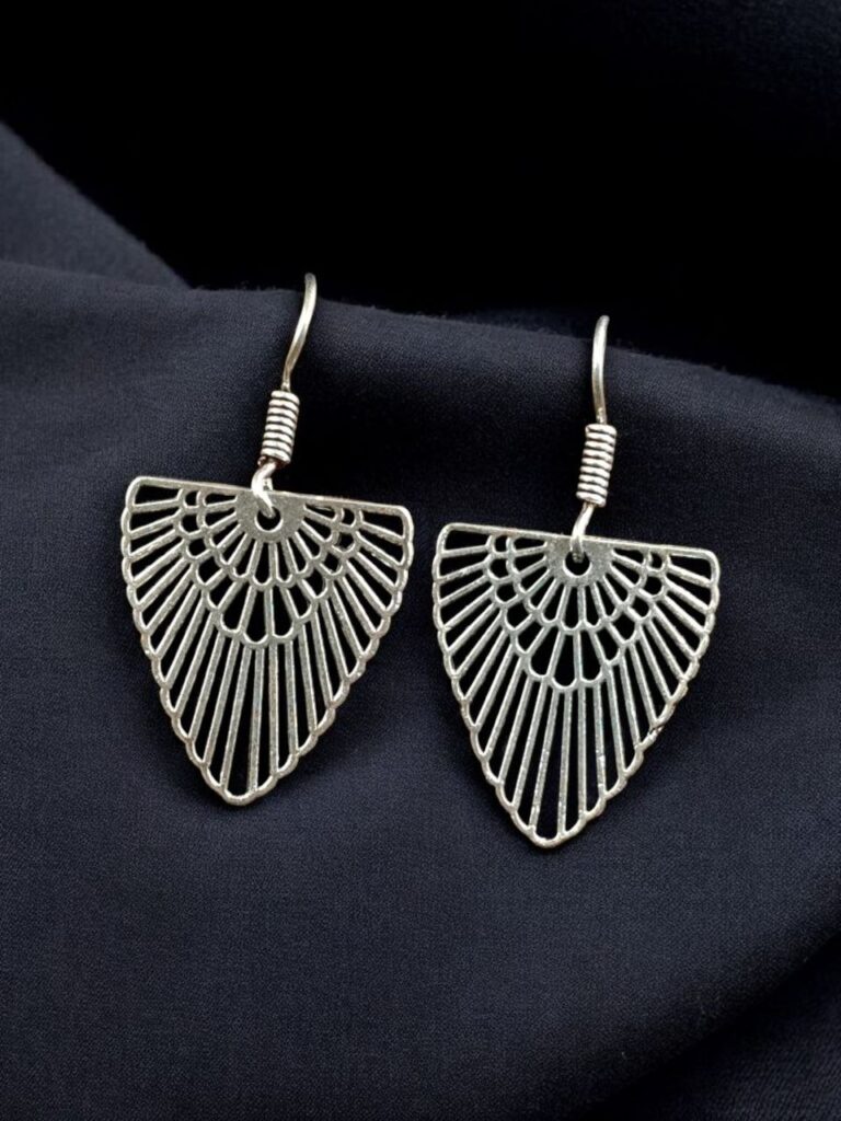 Designer German Silver Earrings | Hook Dangler Unique Jewelry