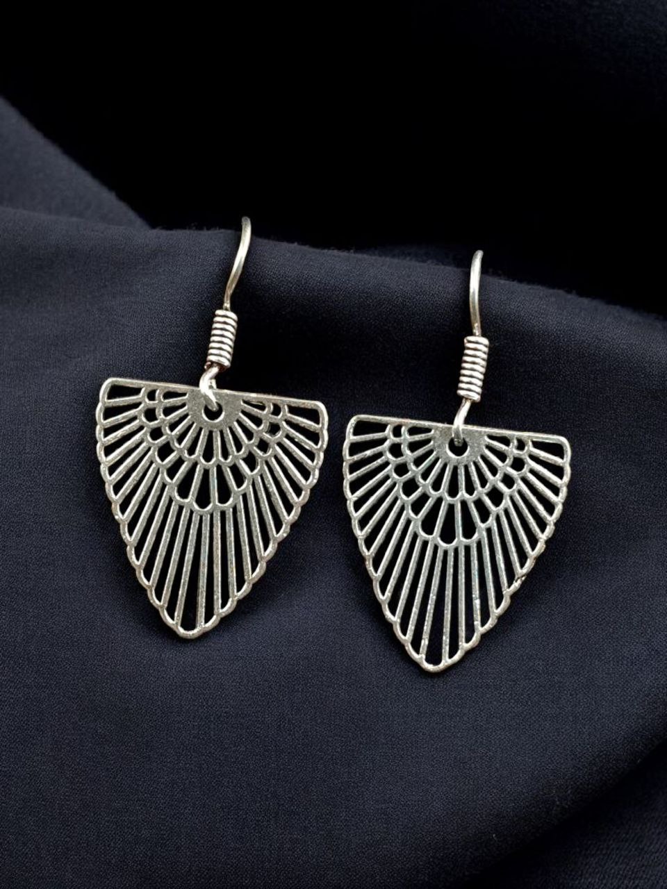 Designer German Silver Earrings | Hook Dangler Unique Jewelry 1 Designer German silver earrings with unique lightweight ethnic style.