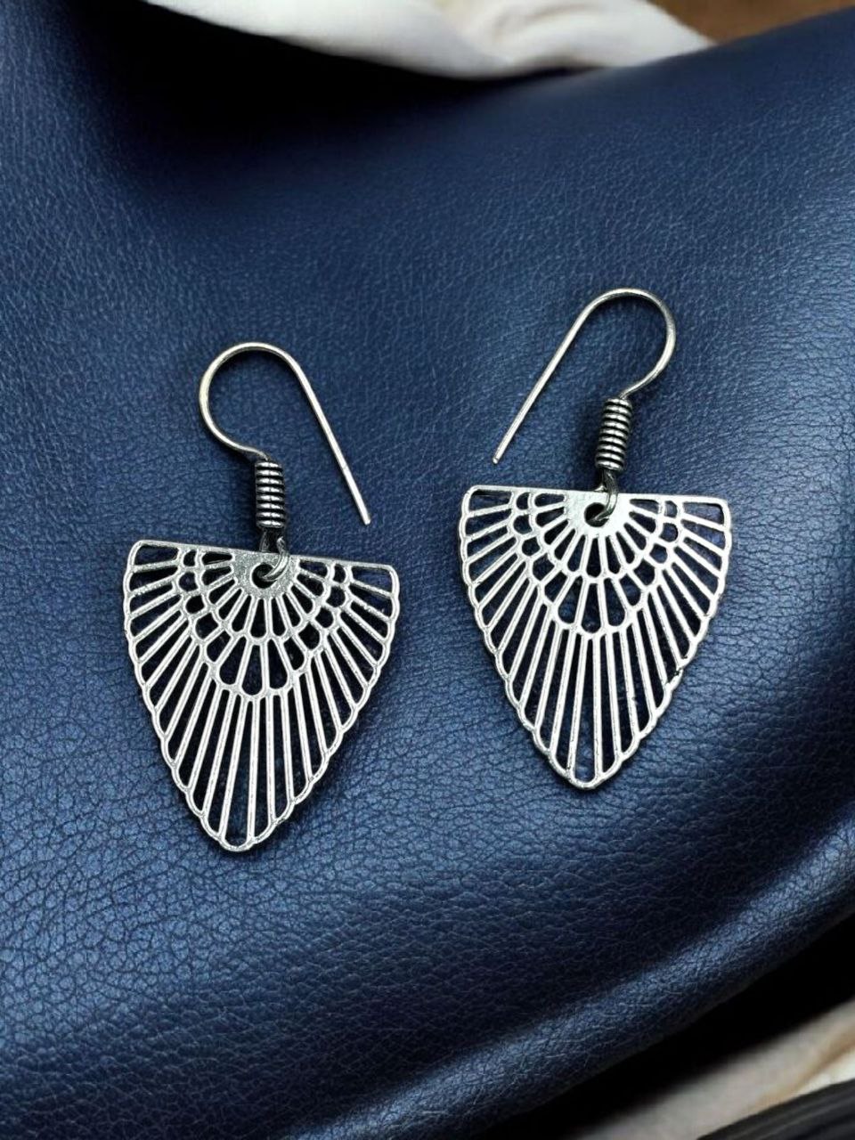 Designer German Silver Earrings | Hook Dangler Unique Jewelry 2 Designer German silver hook dangler earrings with unique lightweight ethnic style.