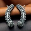 Oxidized Leaf Earcuff | Silver Replica Ethnic Design Unique Handmade Jewelry For Girls 6 Oxidized leaf earcuff in silver replica finish handmade ethnic jewelry for girls.